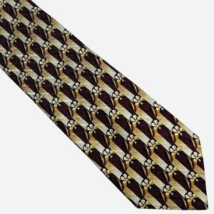 Ermenegildo Zegna Tie Silk Italy Made Shamrocks Tan Burgundy Fall Formal Event